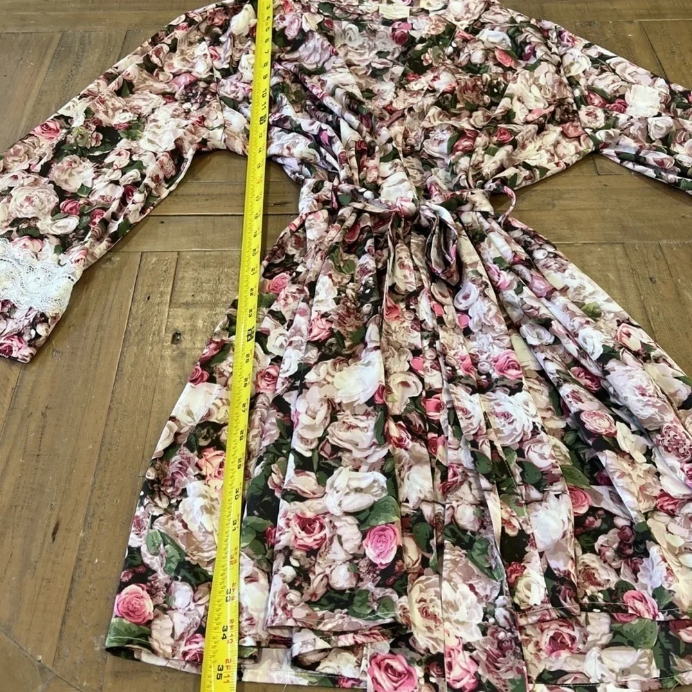 Kate Spade Satin Rose Robe Large/xl Kimono Lace Feminine Intimates